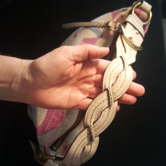 COACH Carly ♡ Gold Canvas|Leather Pinks|Cream Tonal "C" Medium Hobo Shoulder Bag - Picture 9 of 16